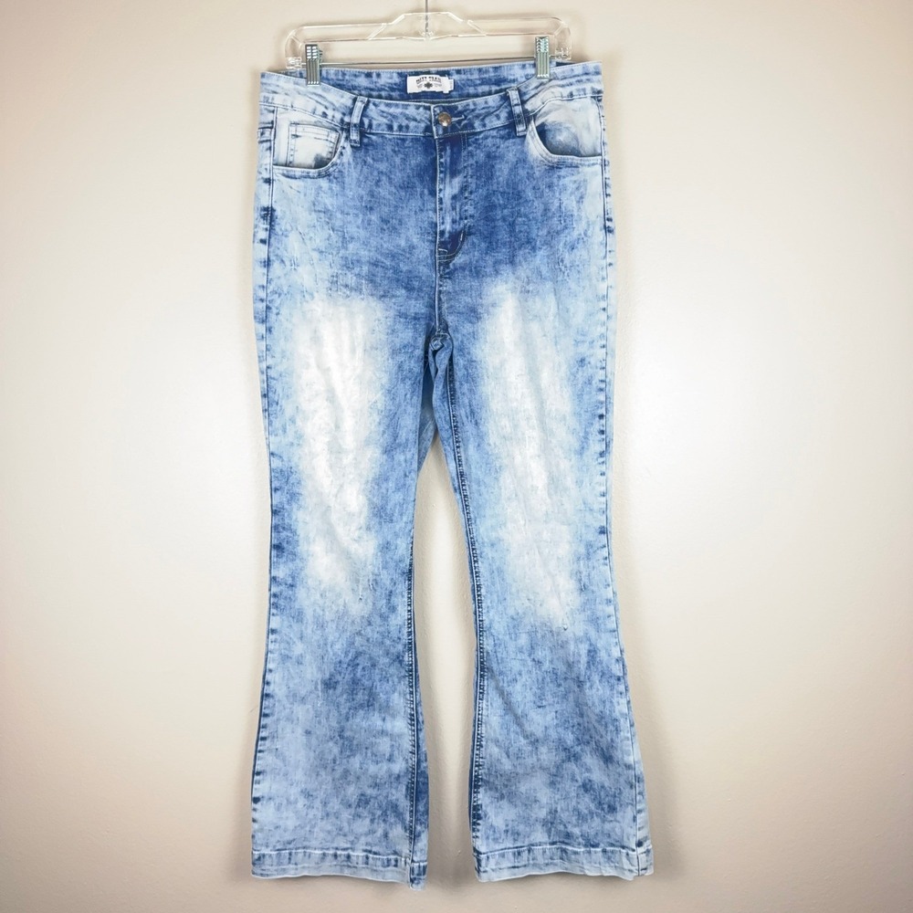 Crazy Train Womens Acid Wash Flare Jeans Blue Western Bell Bottom Denim 11/30